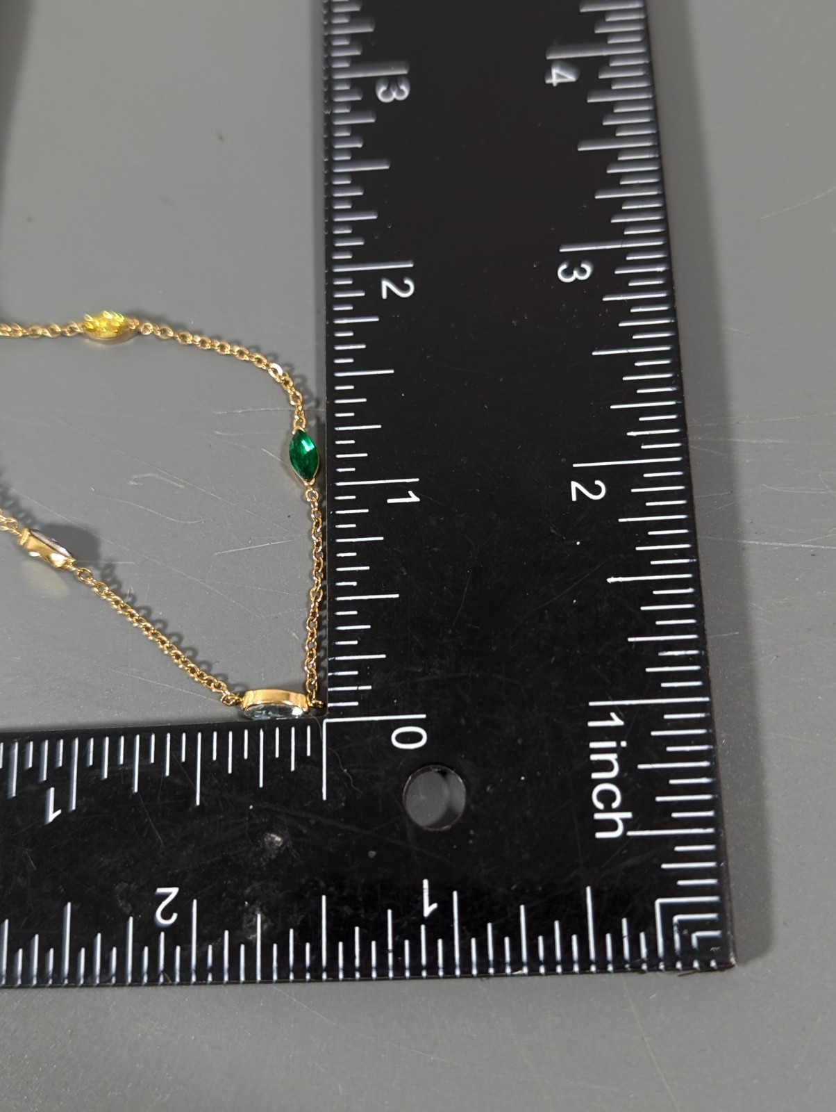 Gold Tone Blue Green Yellow Marquise CZ Station Tennis Chain Bracelet 9 in