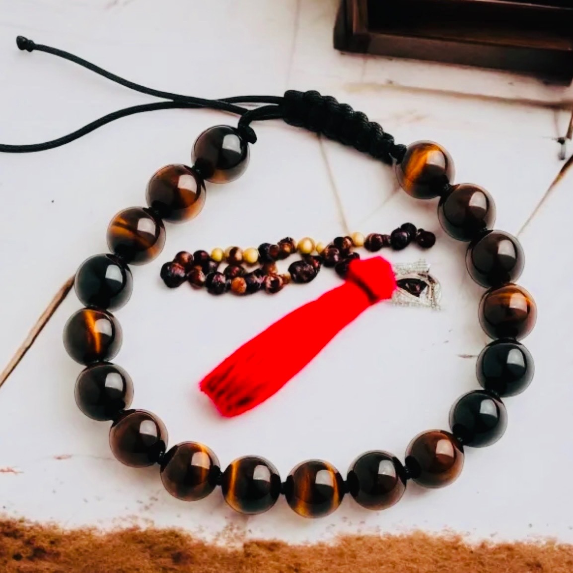 Men’s Tiger Eye Black Obsidian Beaded Adjustable Bracelet 8mm Natural Stone