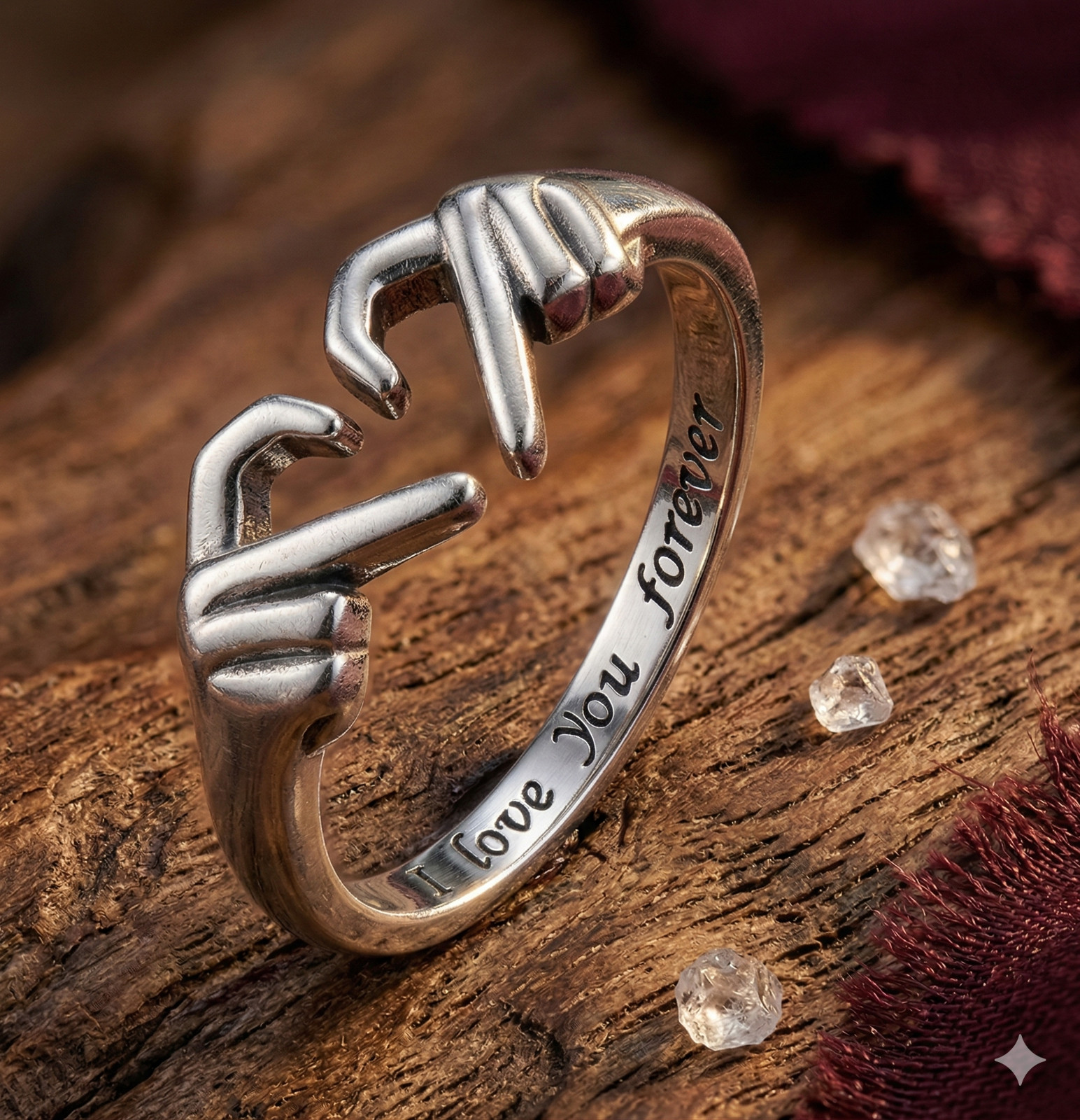 925 Sterling Silver Hug Ring for Women Men Adjustable Promise Hands Open Love US