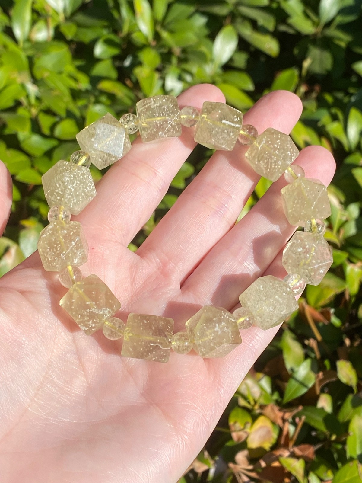 Natural Libyan Desert Glass Chunky Cube Bracelet 15mm Geometric LDG Beads