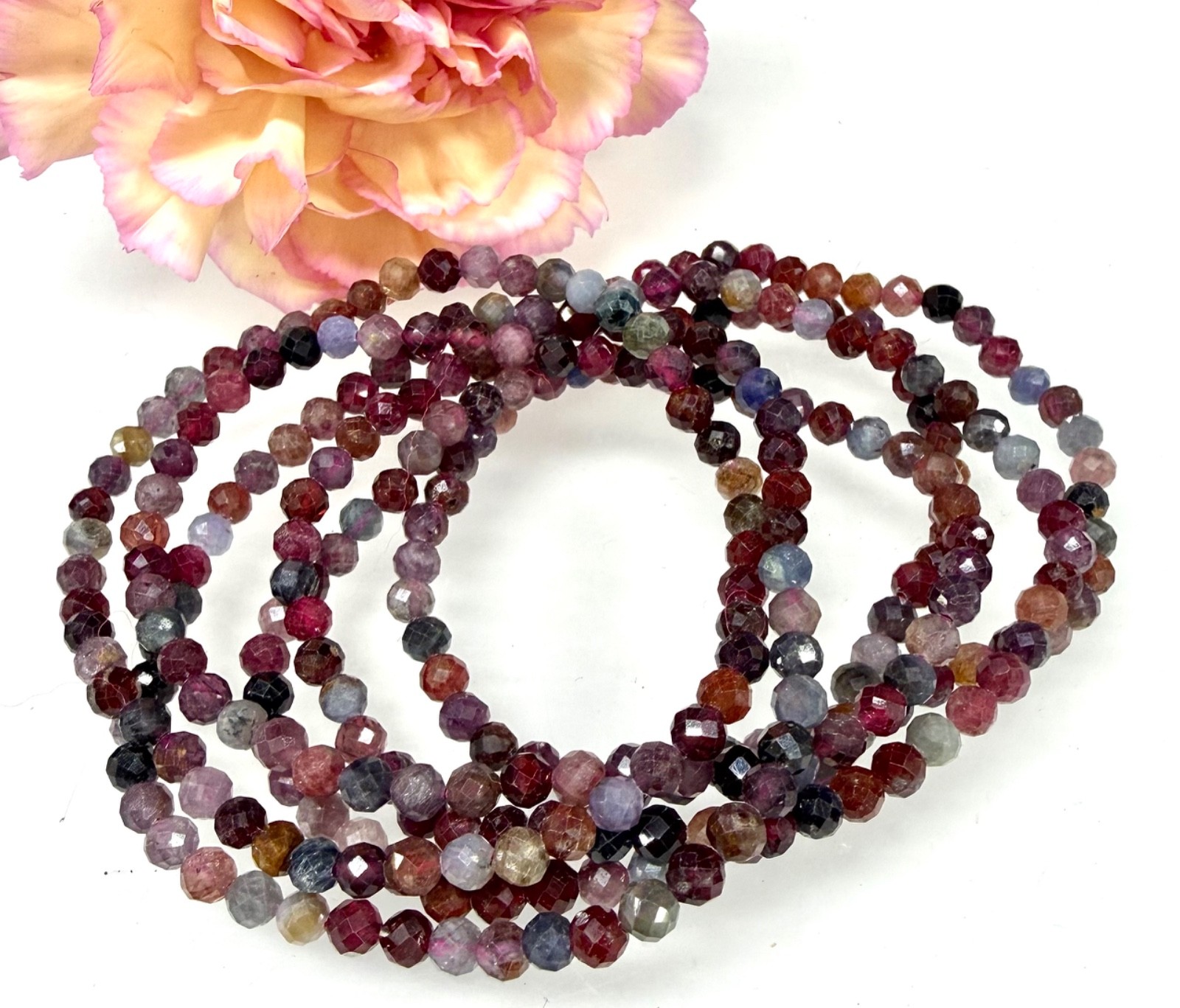 Wholesale 6 Pcs Natural Rainbow Spinel 4mm Faceted 7.5” Stretch Bracelet