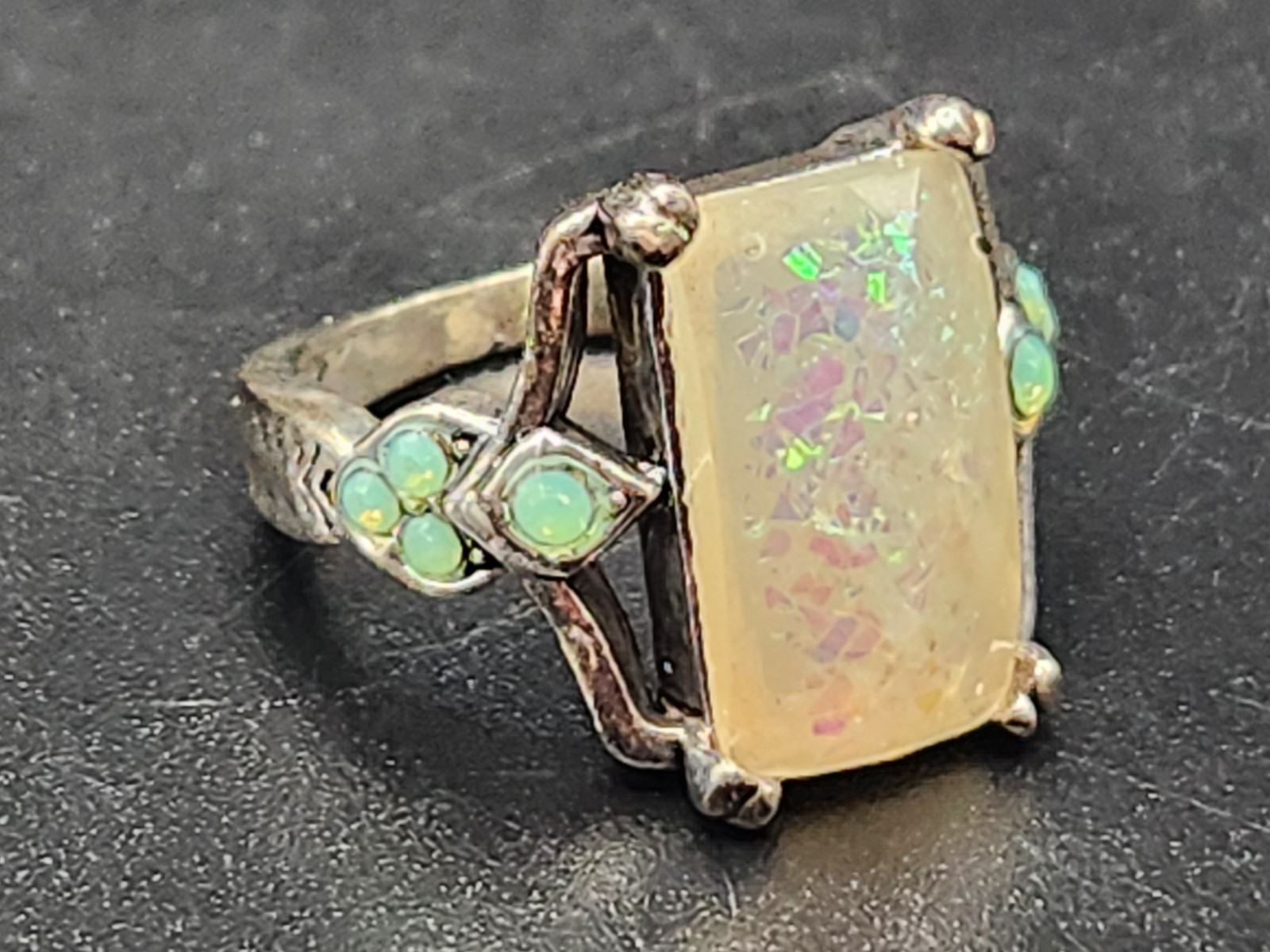 #0306 – 925 Sterling Silver Rectangle Opal Ring Size 5 Fire Opal Statement Ring