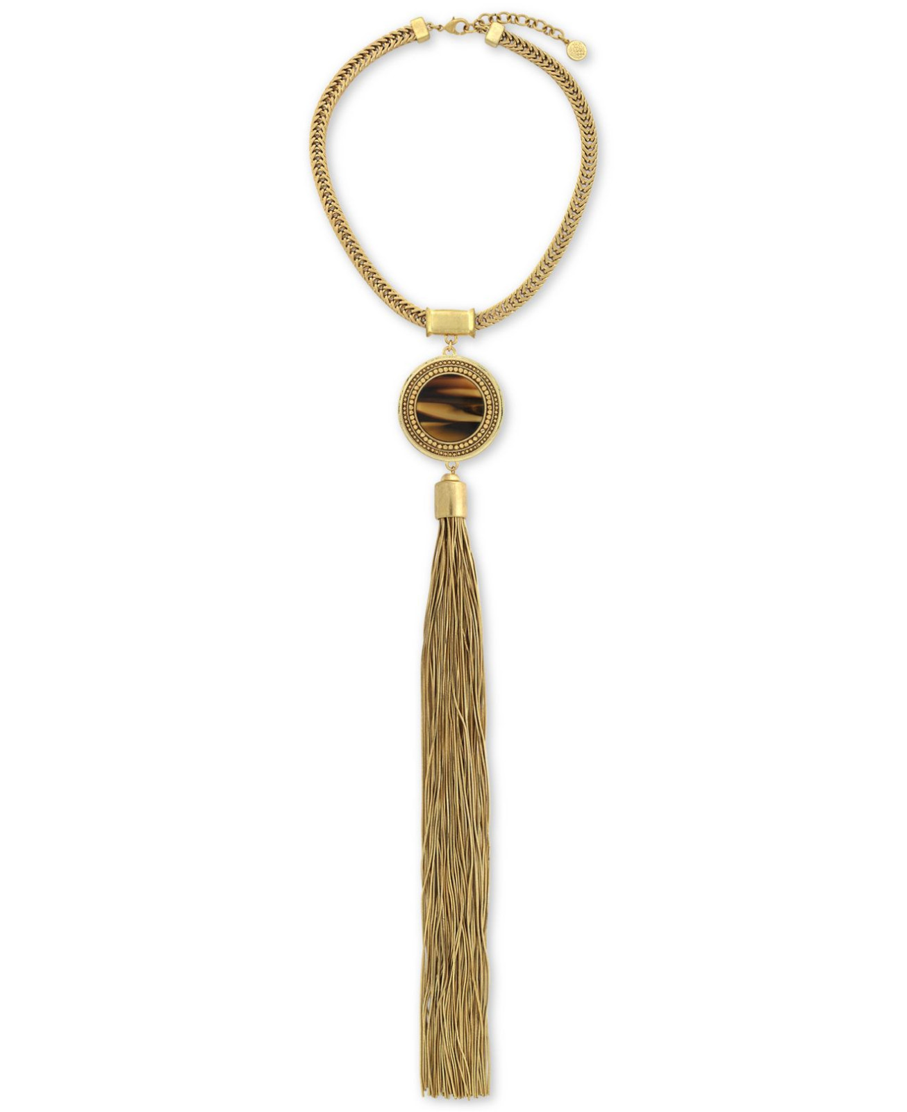 Vince Camuto Gold Tone Brown Horn Circle Y Tassel Necklace $158 NWT