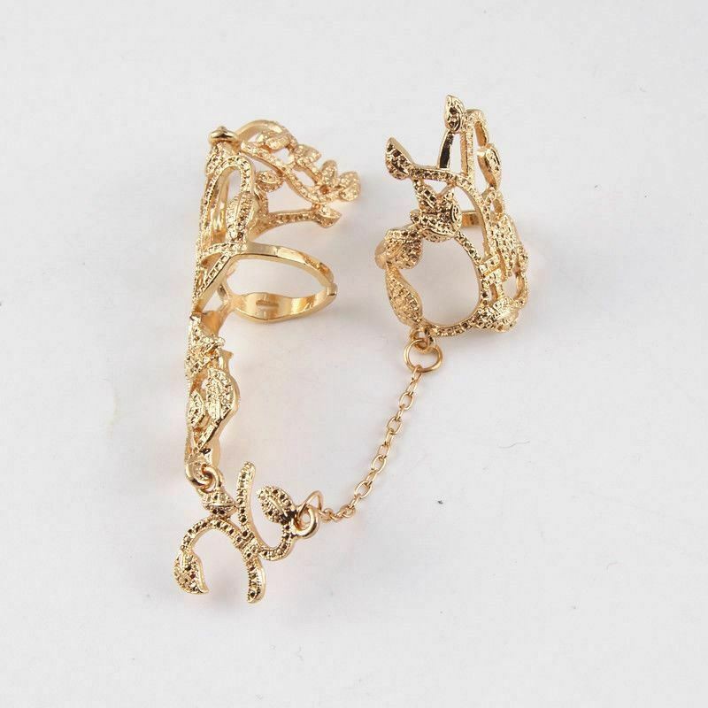 Leaf Flower Finger Ring Harness Hand Chain Party Wedding Jewellery UK