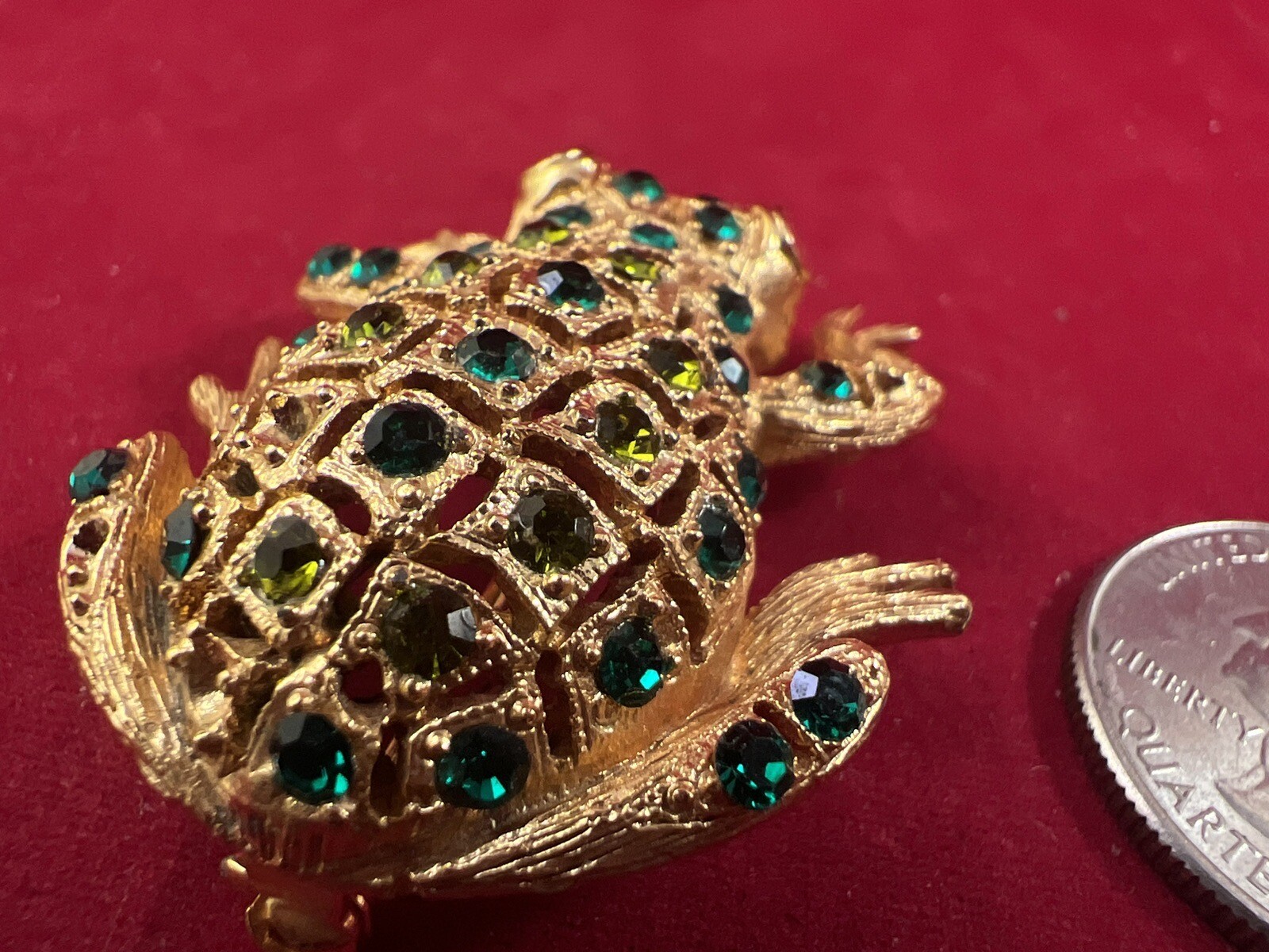 Vintage Gold Tone Rhinestone Frog Brooch Pin Jungle Minus Stones SEE IMAGES