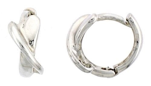 .925 Sterling Silver Crisscross Huggie Hoop Earrings, 3/8″ (10 mm)
