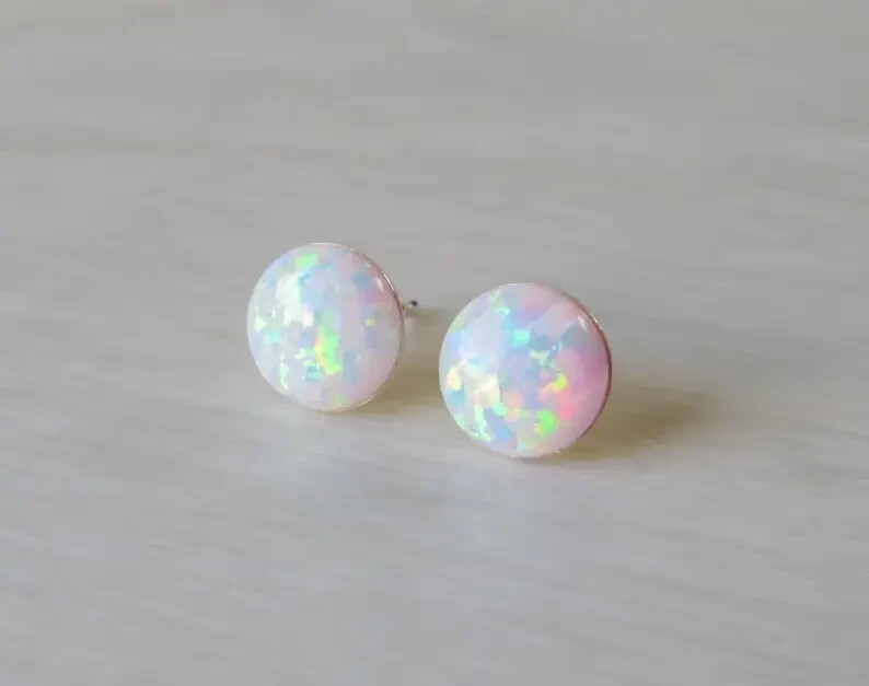 Solitaire Simulated Opal 2Ct Round Cut Stud Earrings 14K White Gold Plated