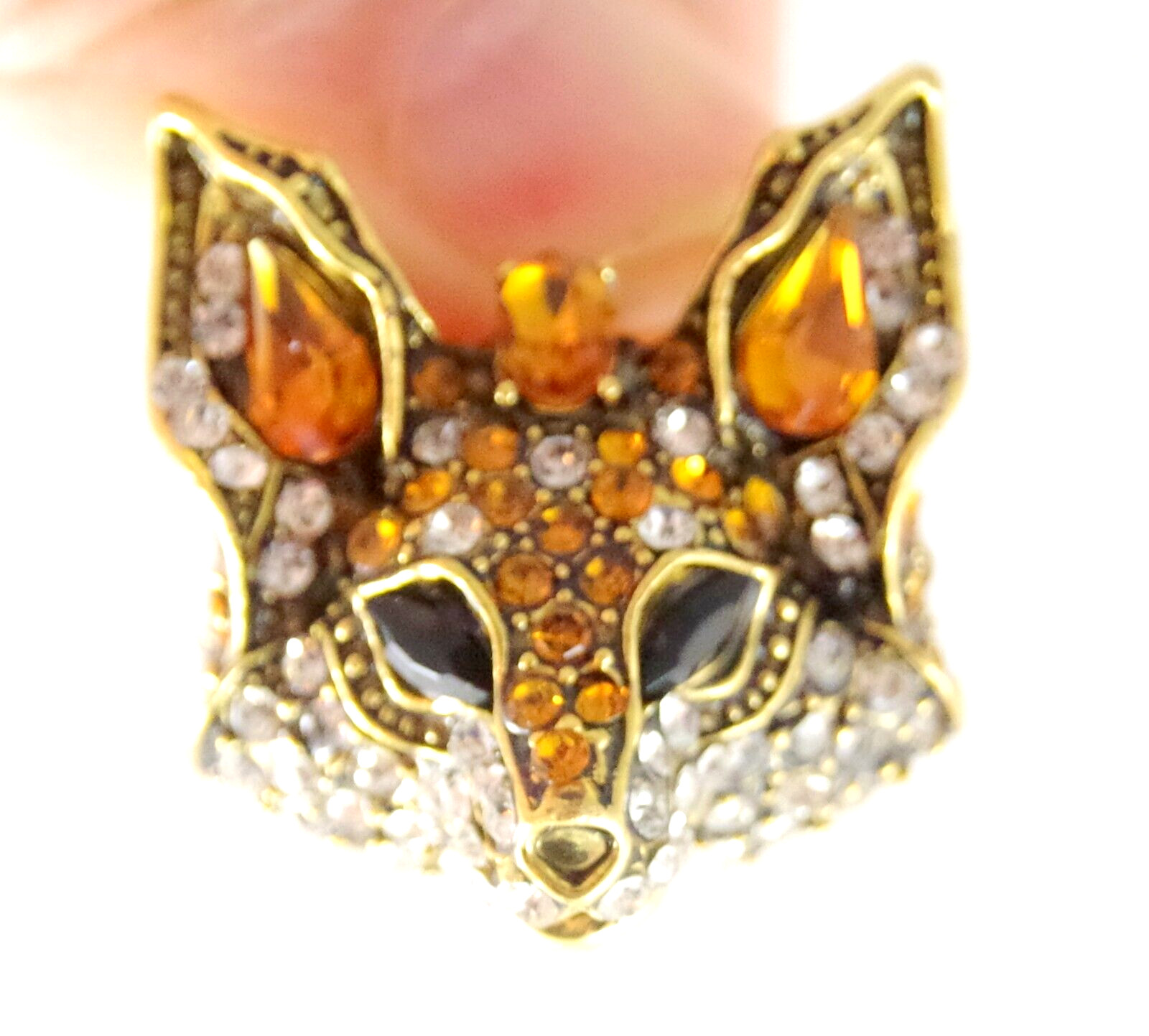 MINI 1 1/8″ NWOT DESIGNER STYLE DIMENSIONAL CRYSTAL RHINESTONE FOX HEAD BROOCH
