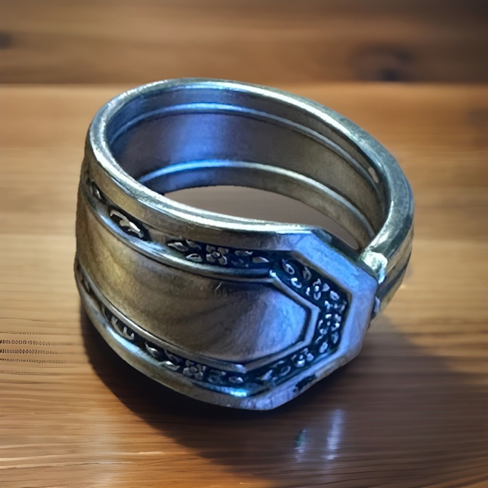 Silver Plate Spoon Ring Size 8.5 Victorian Antique Silver Finish Spoon Band