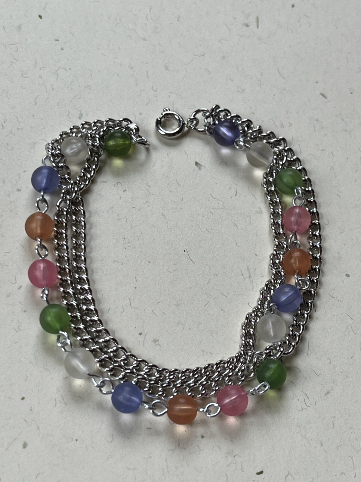 Triplestrand Silvertone Chain w White Green Pink Purple Orange Frosted Black Bea
