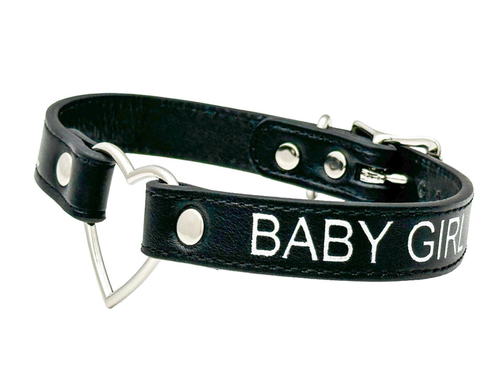 Name SILVER HEART RING Choker BDSM Collar Vegan Leather Necklace O Ring Fetish
