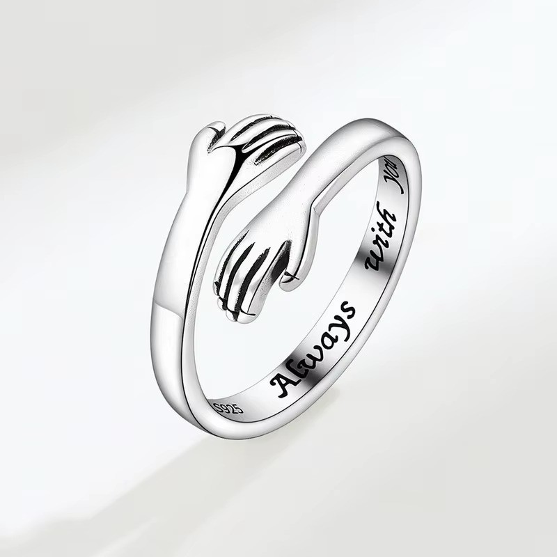 Romantic Heart Hand Hug Ring for Women Men I Love You Forever Couple Adjustable