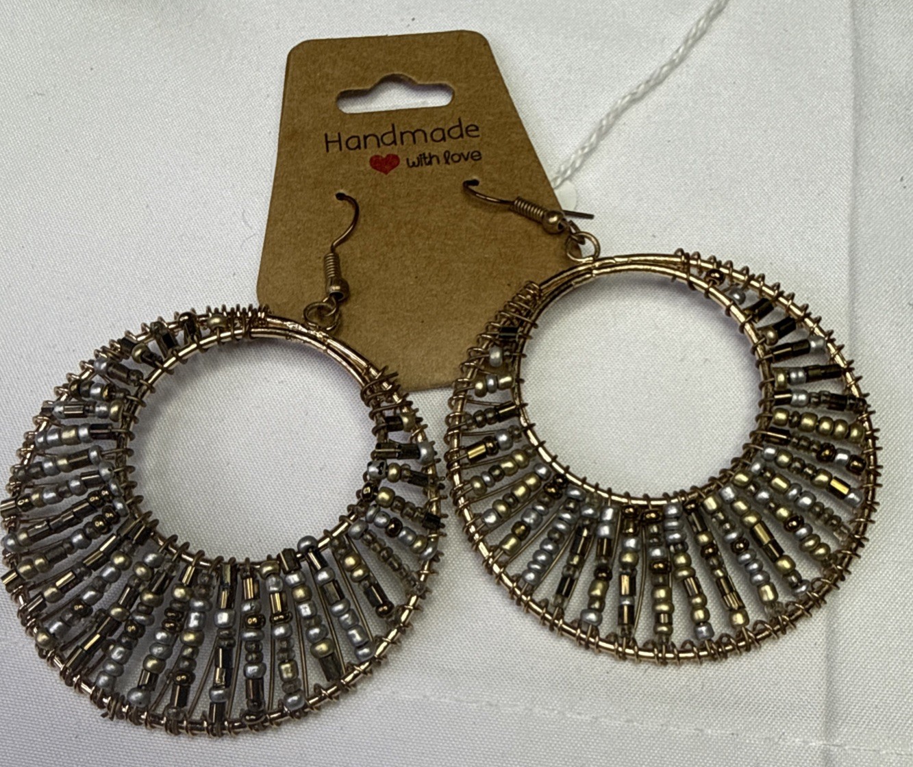 Paparazzi Dangling “Elara” Gold, And Silver Beaded Circled Earrings ￼