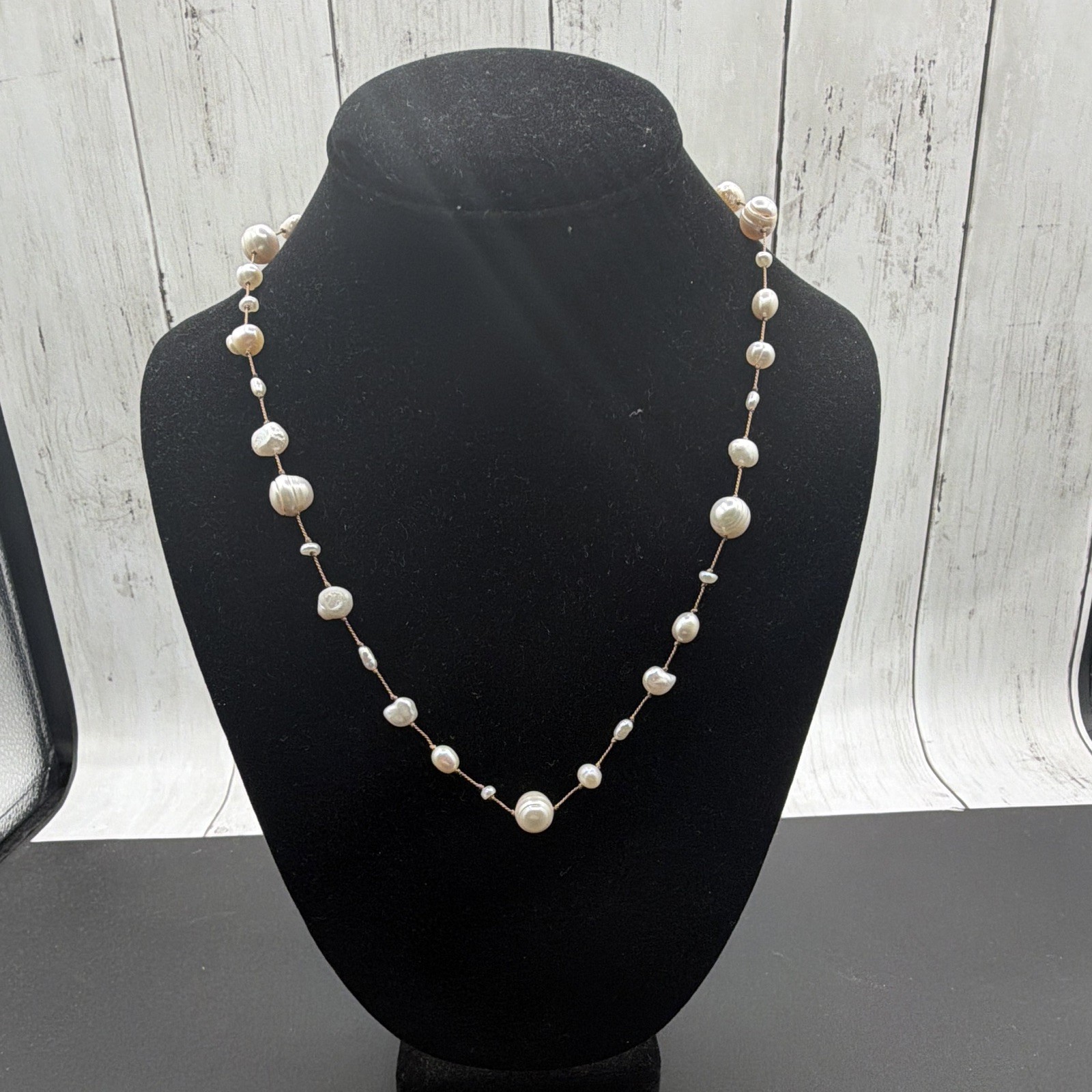 10k Yellow Gold Thread Tin Cup Style Pearl Necklace