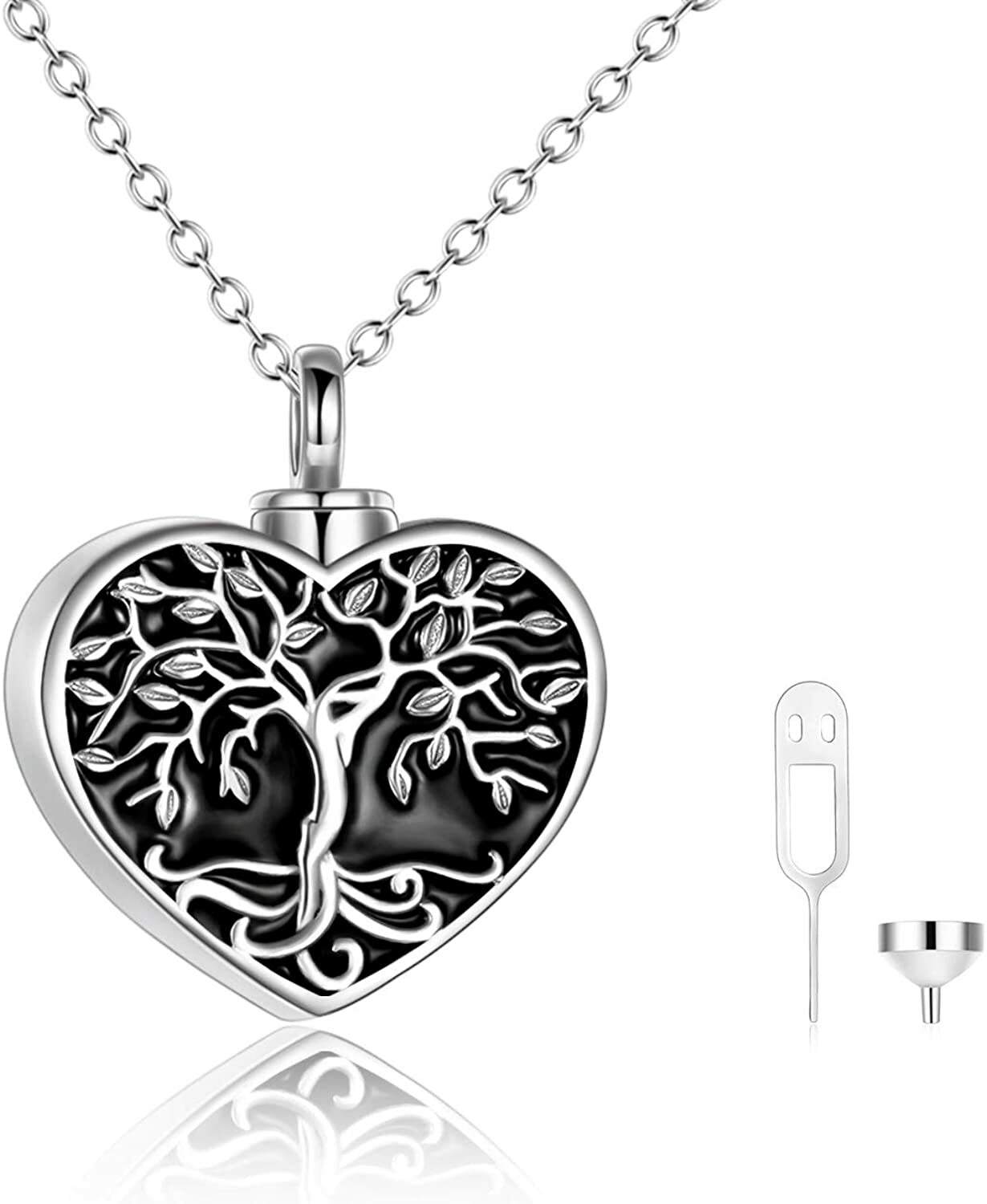Sterling Silver Tree of Life Cremation Urn Necklaces for Ashes Heart Memorial