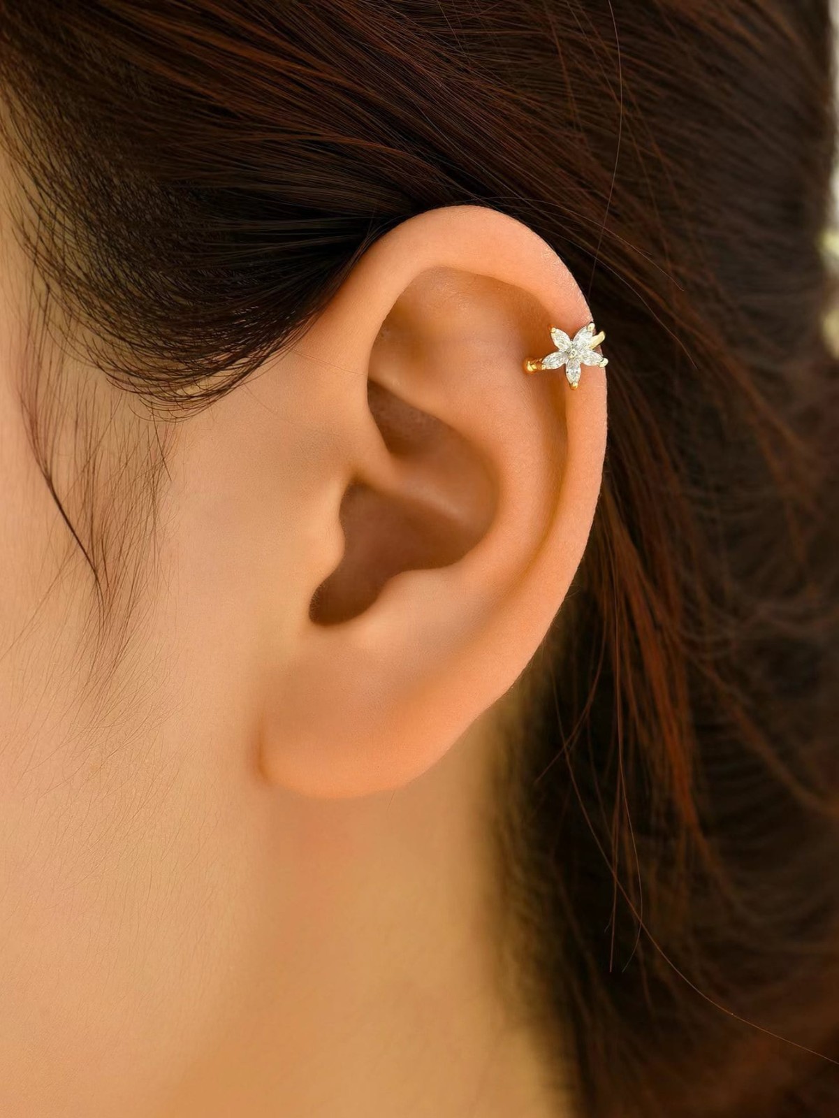 1Pc CZ Flower Ear Cuff Non Piercing Cartilage Clip On Earring Wrap Women Jewelry
