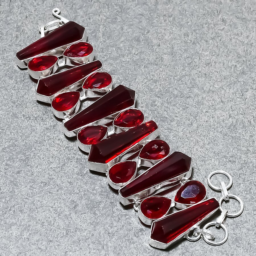 Mozambique Garnet Gemstone 925 Sterling Silver Handmade Gift Jewelry Bracelet 9″