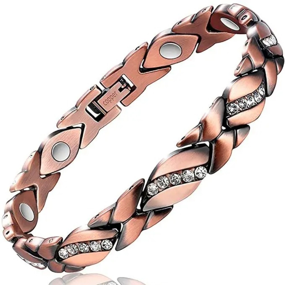 2PCS Heart Design Copper Magnetic Anklet Bracelet for Women Daily Wear,Parties