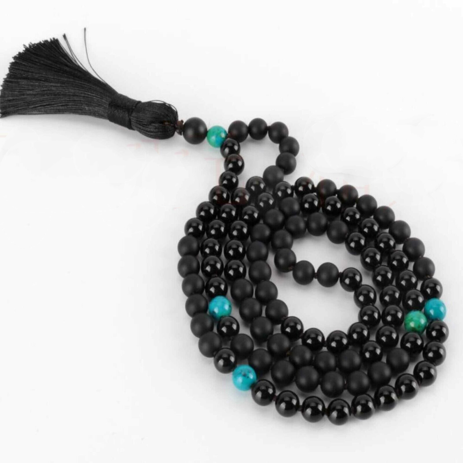 6mm 108 Natural Black Matte Agate Turquoise Knot Necklace Cuff Chakra Bohemia