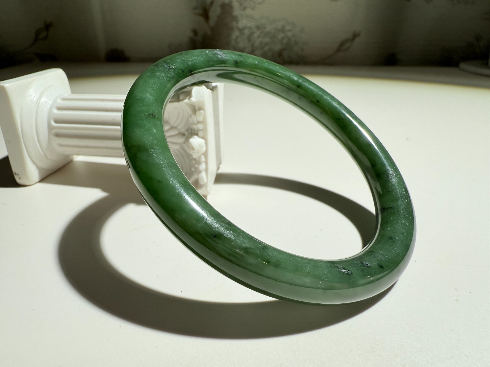 59mm Green Siberian Nephrite Bangle Bracelet, Old Pit Material, Green Jade