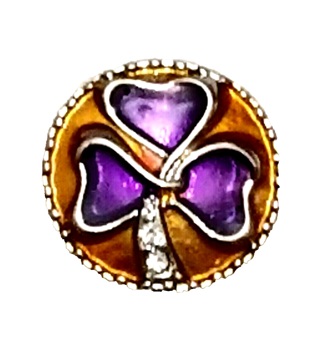 3 LEAF CLOVER GOLD PURPLE CLEAR RHINESTONE 18/20mm SNAP BUTTON FOR NOOSA JEWELRY