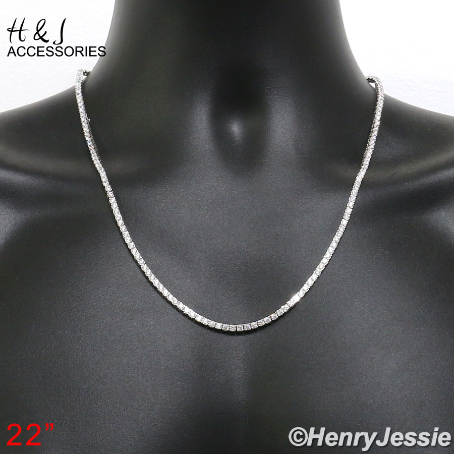 MEN 925 STERLING SILVER 17″-28″X3MM BLING CZ 1 ROW TENNIS CHAIN NECKLACE*SN10