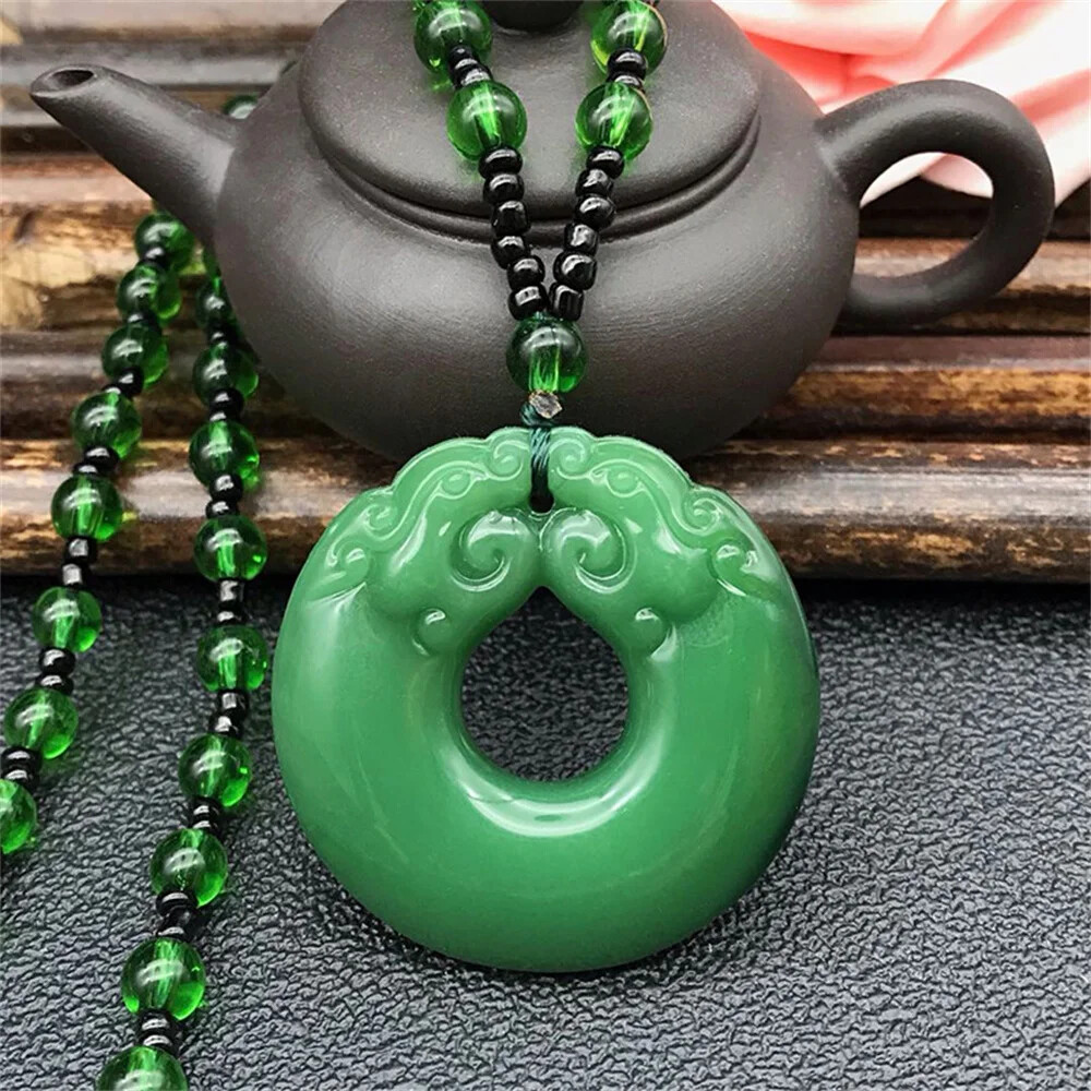 Fashion Green Phoenix Jade Pendant Necklace Chinese Amulet Lucky Jewelry Gift