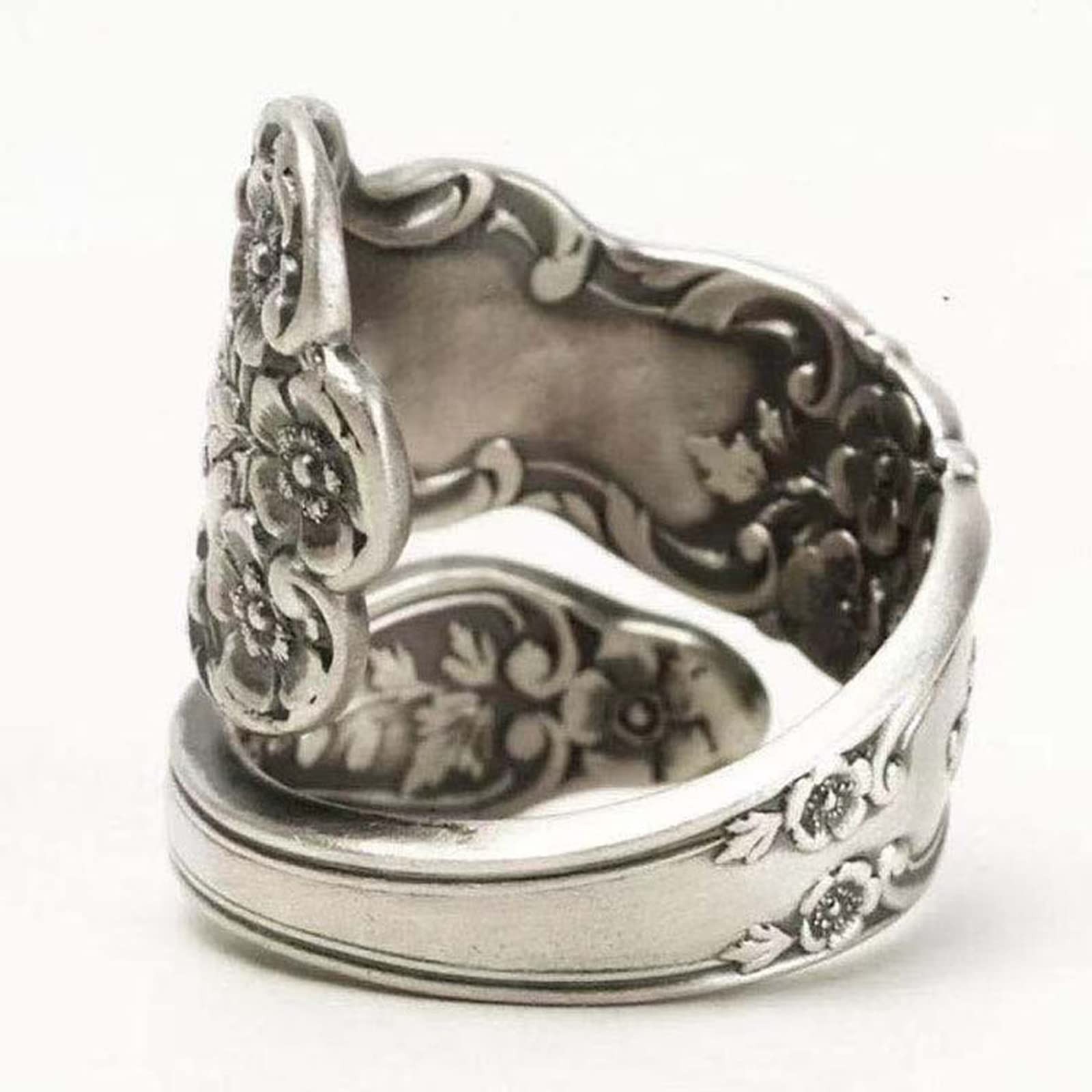 Exquisite Adjustable 925 Sterling Silver Oxidized Spoon Ring for Women