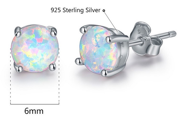 Women Classic 925 Sterling Silver Round Fire Opal Stud Earrings Gift Box PE19