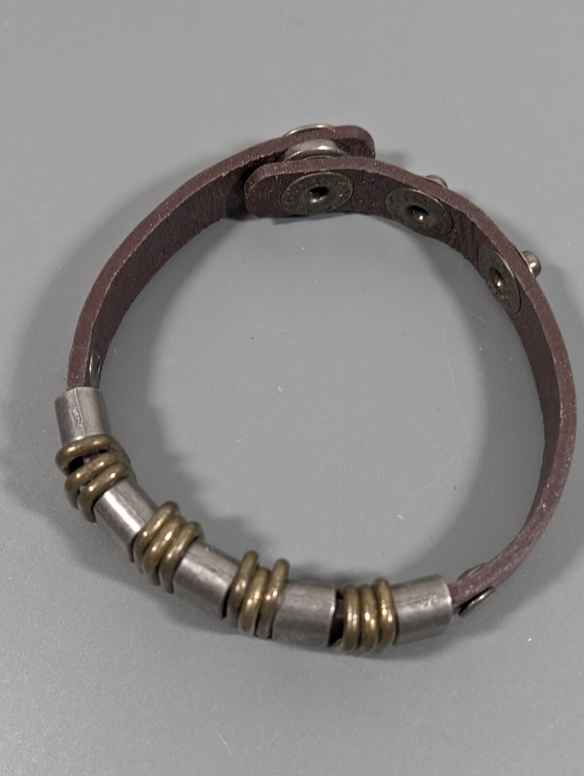 Industrial Boho WEstern Two Tone Slide Charm Snap Cuff Bracelet 7.5 in