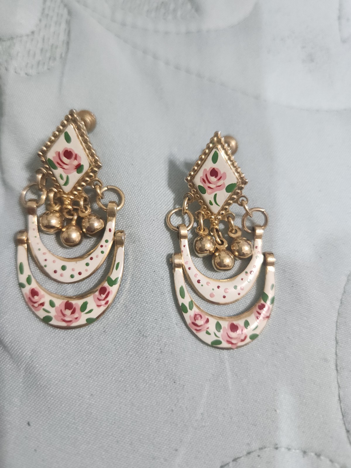 Indian Traditional Gold Plated Meenakari Pink Enamel Floral Dangler Earrings