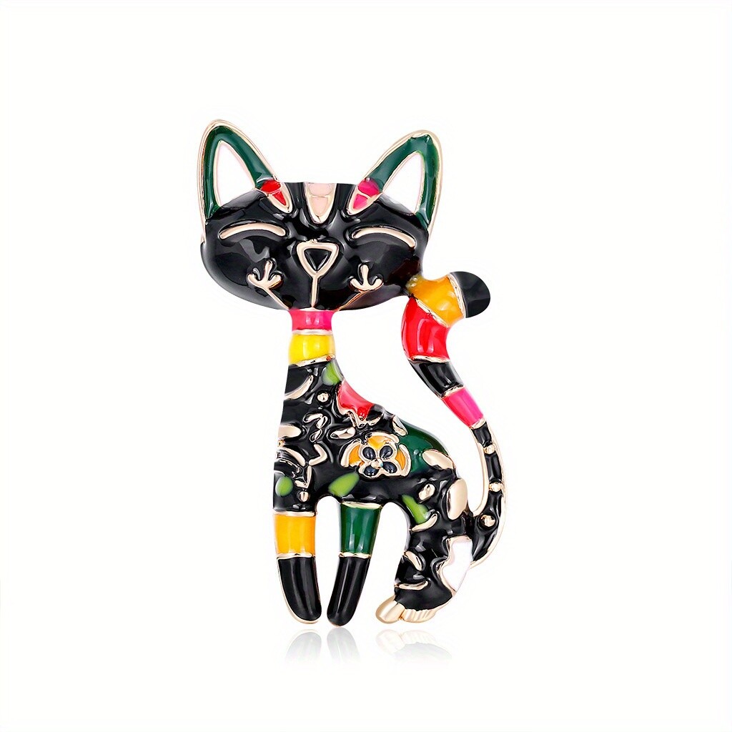 Cartoon Black Cat Brooch Oil Colour Alloy Animal Corsage Ladies Pins