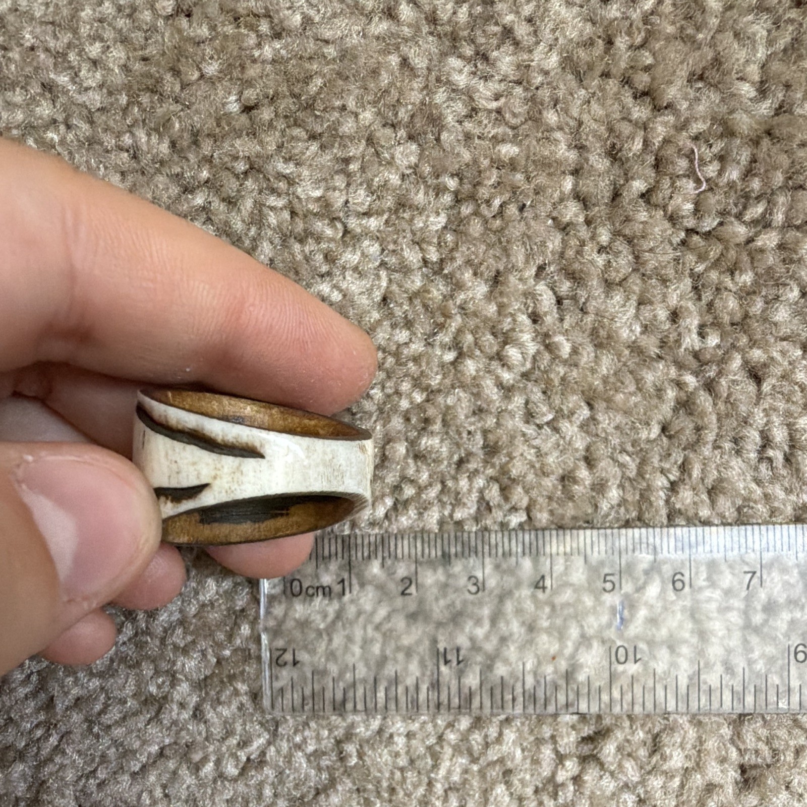 Wood Peace Sign Band Ring Brown & White Size 11 18mm Wide No Stone
