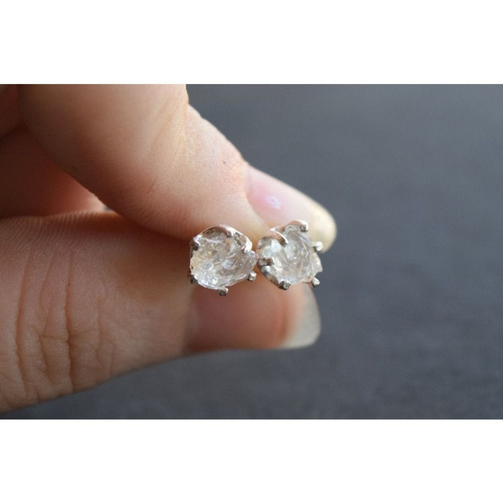 raw stone earrings, natural gemstone studs in sterling silver, crystal e…