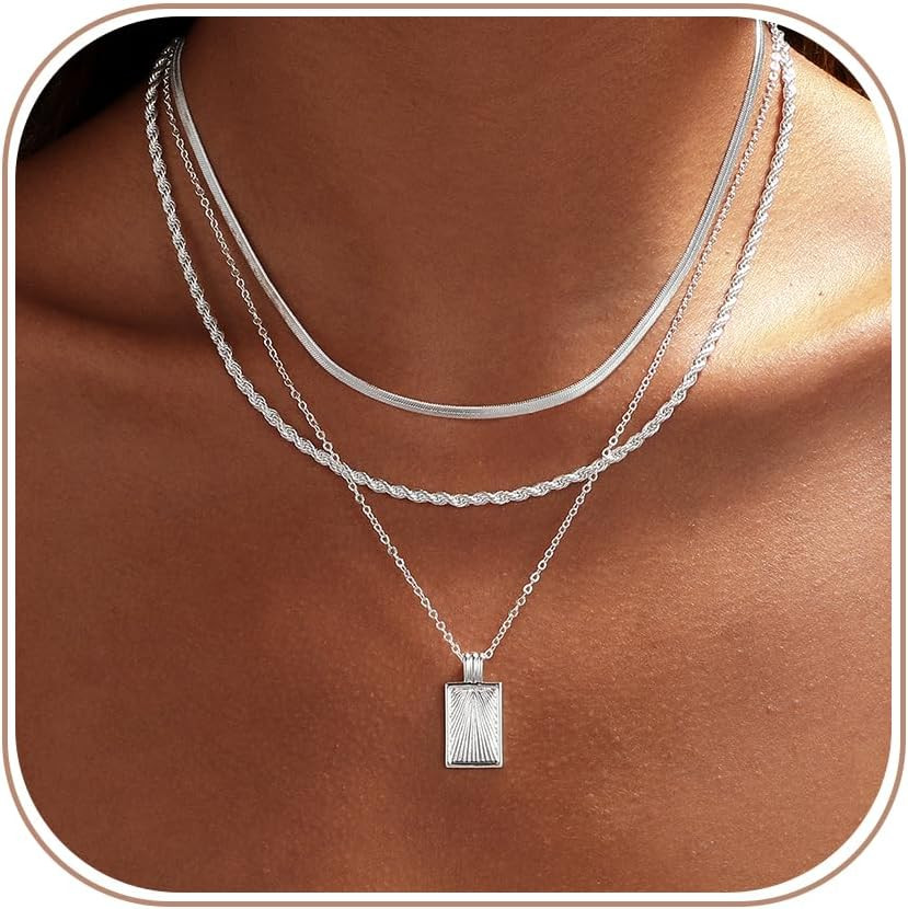 Gold/Silver Layered Necklace for Women 14K Gold/Silver Plated Trendy Paperclip C