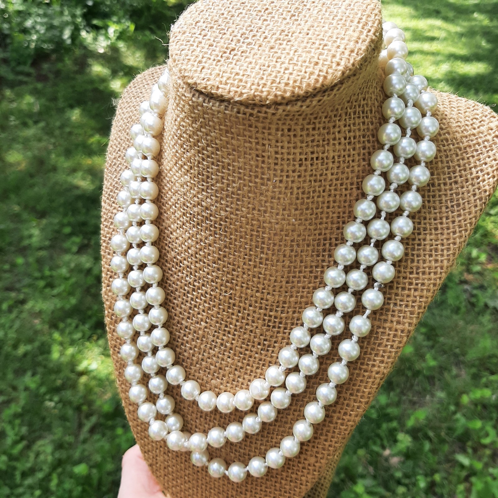 Vintage Silver White High Quality Glass Faux Pearl Single Strand Necklace 60″
