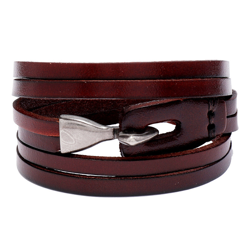 Leather Wrap Bracelets w Hook Closure, Your Choice, Dk Brown, Lt Brown OR Black