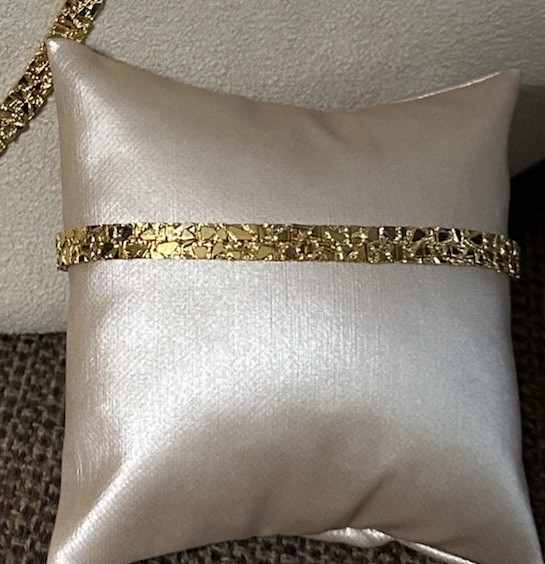 Double Sided Textured Lobster Hook Necklace & Bracelet Set Gold Tone