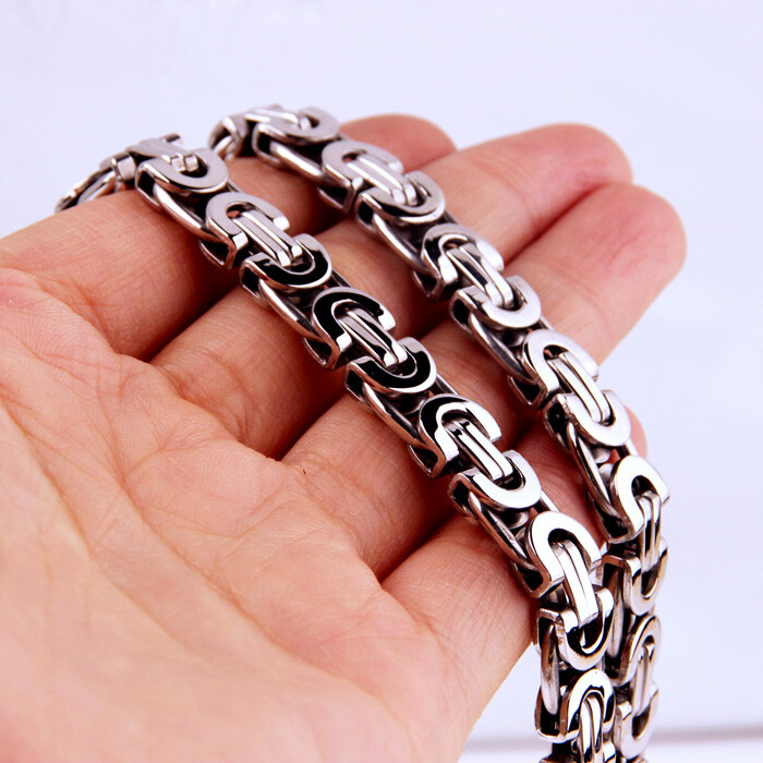 6/8/11mm Fashion Stainless Steel Womens Men Chain Flat Byzantine Necklace 7″-40″