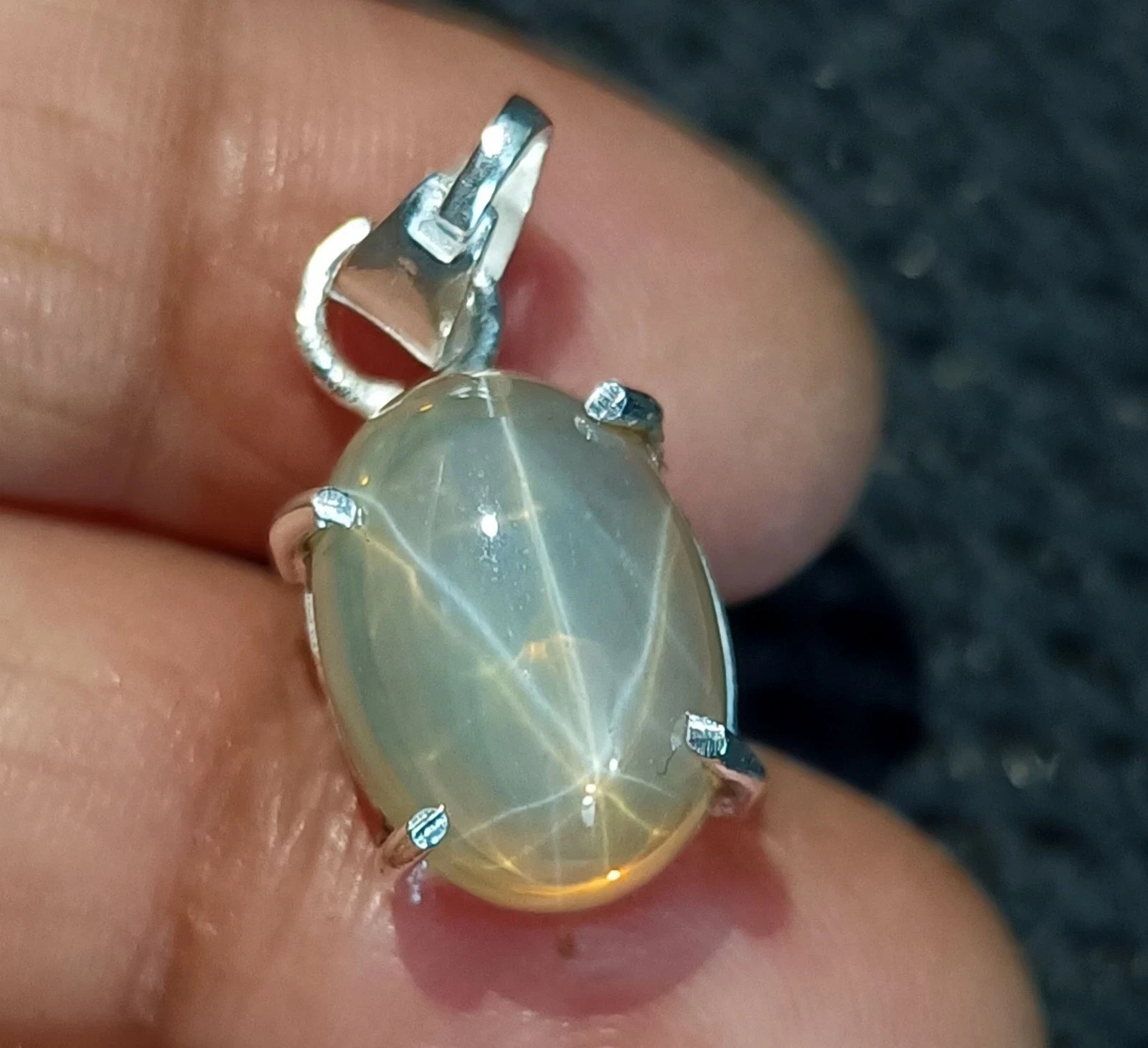6 Ray 15.20 Ct Yellow Star Sapphire Sterling Silver Pendant GORGEOUS jewelry