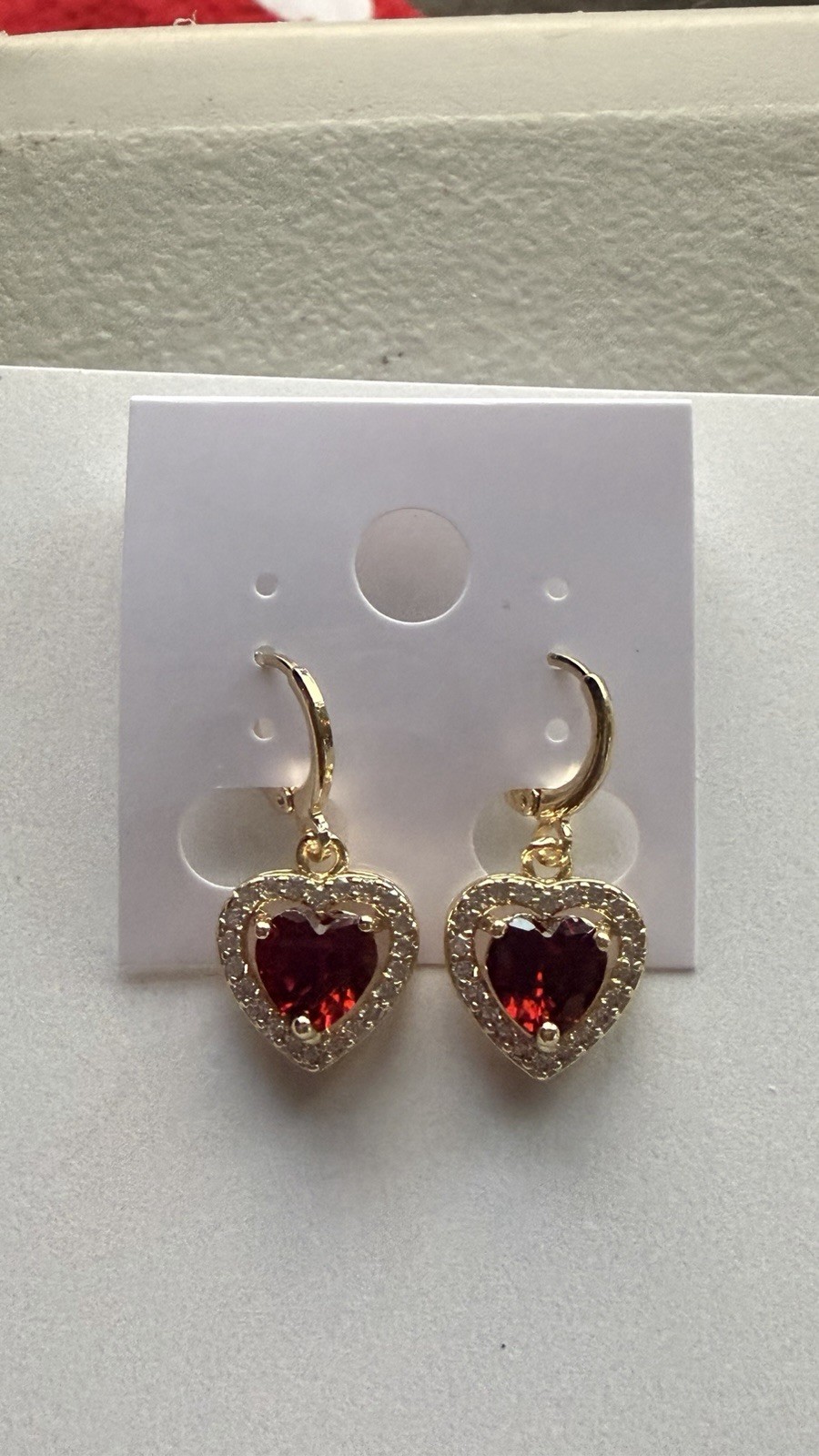 Red Heart Shaped Stud Earrings! Elegant And Cute. 14K Gold Plated! For Daily Use