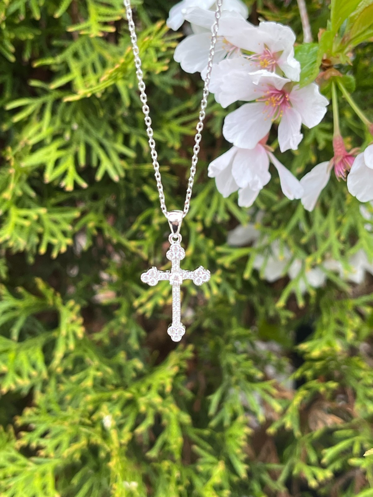 925 Sterling Silver CZ Orthodox Cross Pendant Necklace Small 21mm0.83″ 18″ Women