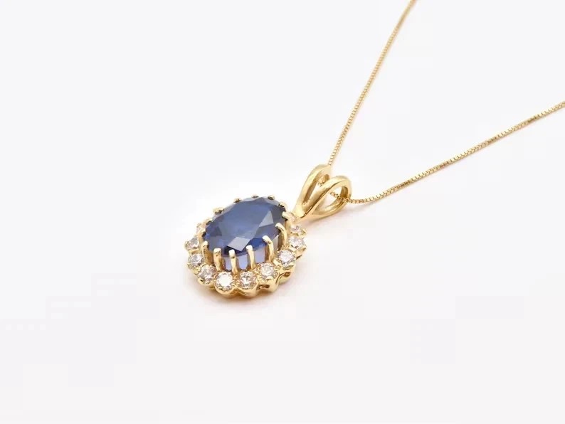 2.32 Ct Oval Cut Blue sapphire Pendant Wedding Pendant 14k Solid Yellow Gold