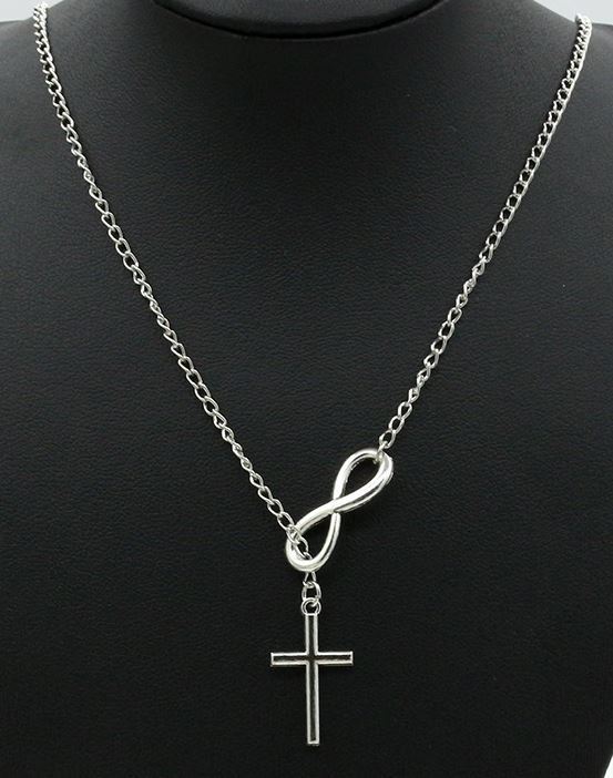 New Infinity Cross Lariat Pendant Silver Tone Women Necklace