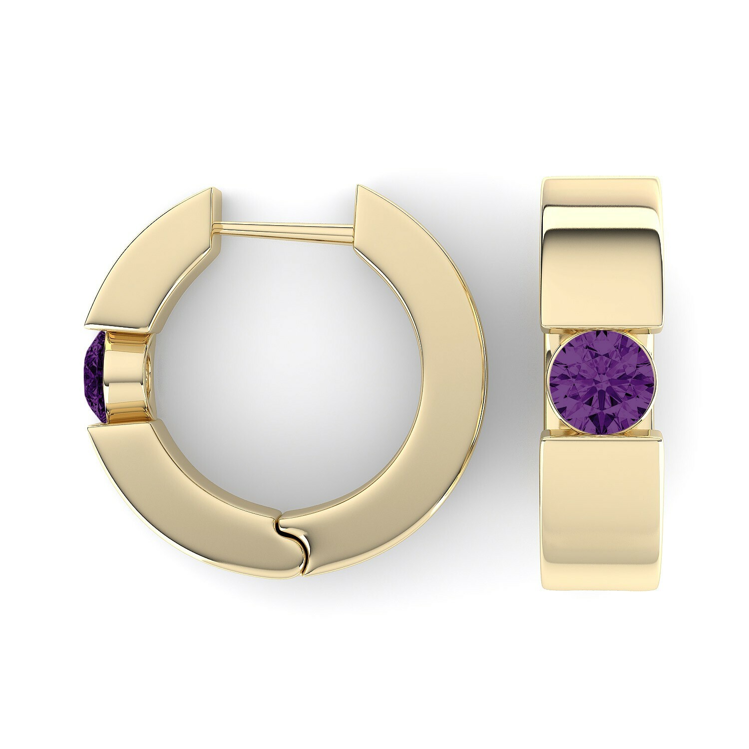 Round Cut Purple Amethyst Huggie Hoop Earrings 14k Yellow Gold Plated Silver