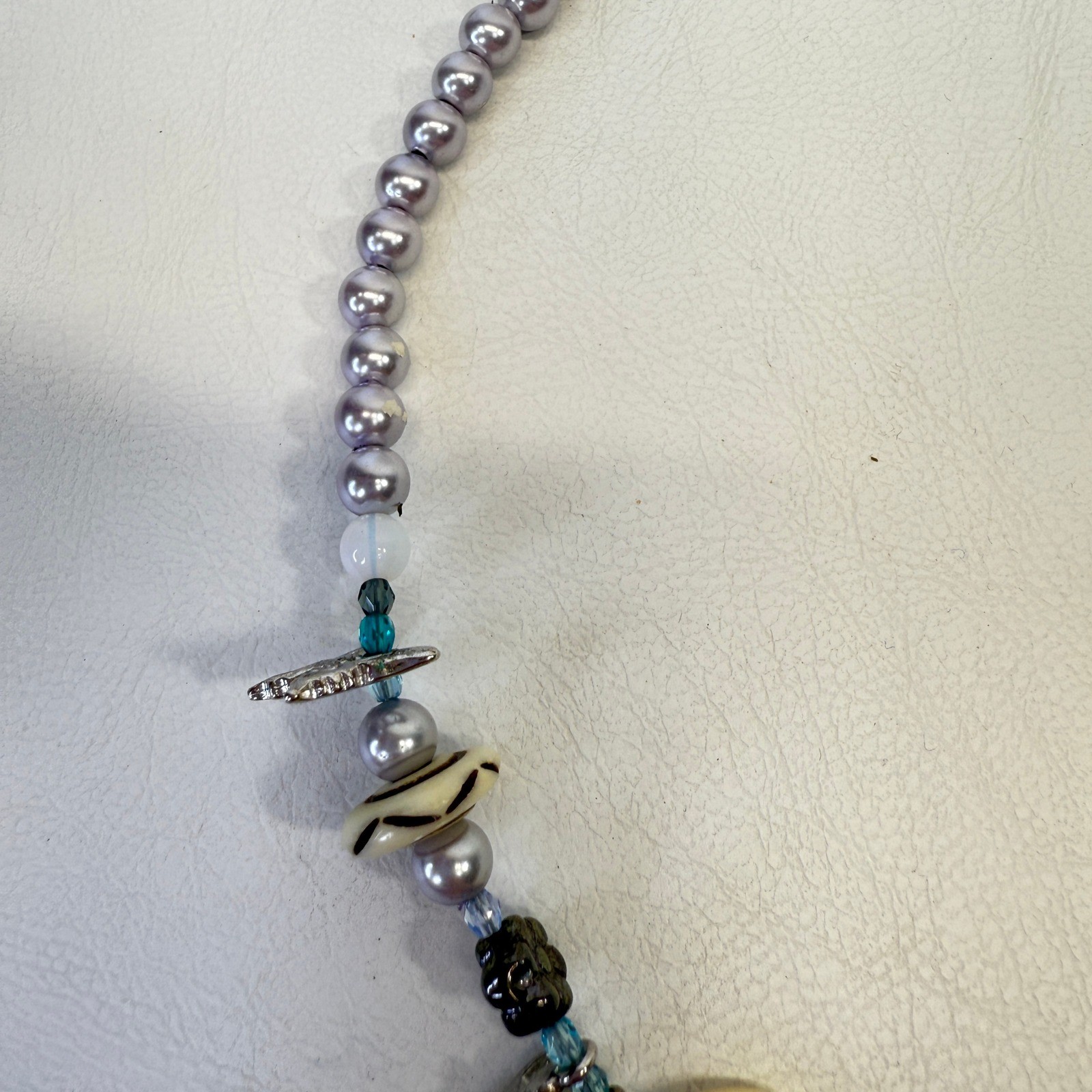 Beaded Necklace Bracelet Set Initial M Charm Lizard Boho Sterling Silver