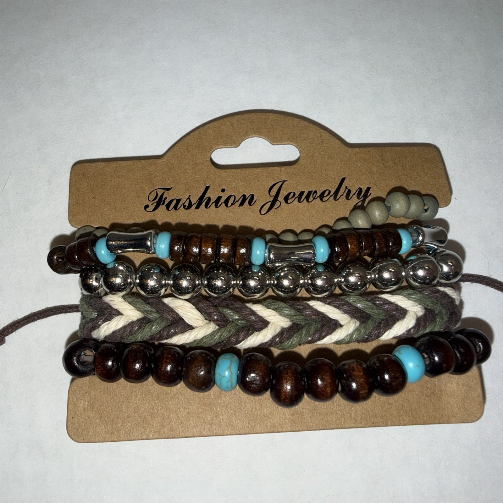 22 Multicolor Beaded Stackable Stretch Slip-On Bracelet Set Wood Metal Cord