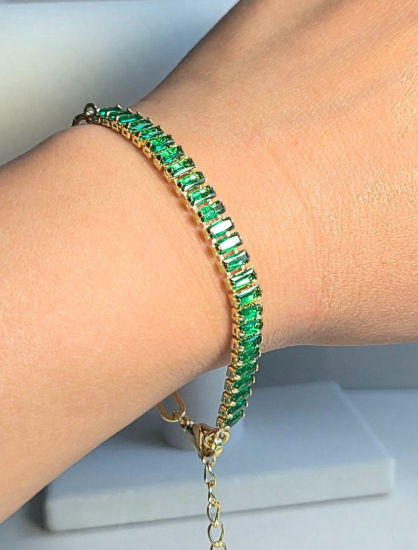 Baguette Cubic Zirconia Bracelet 18K Gold Plated Copper
