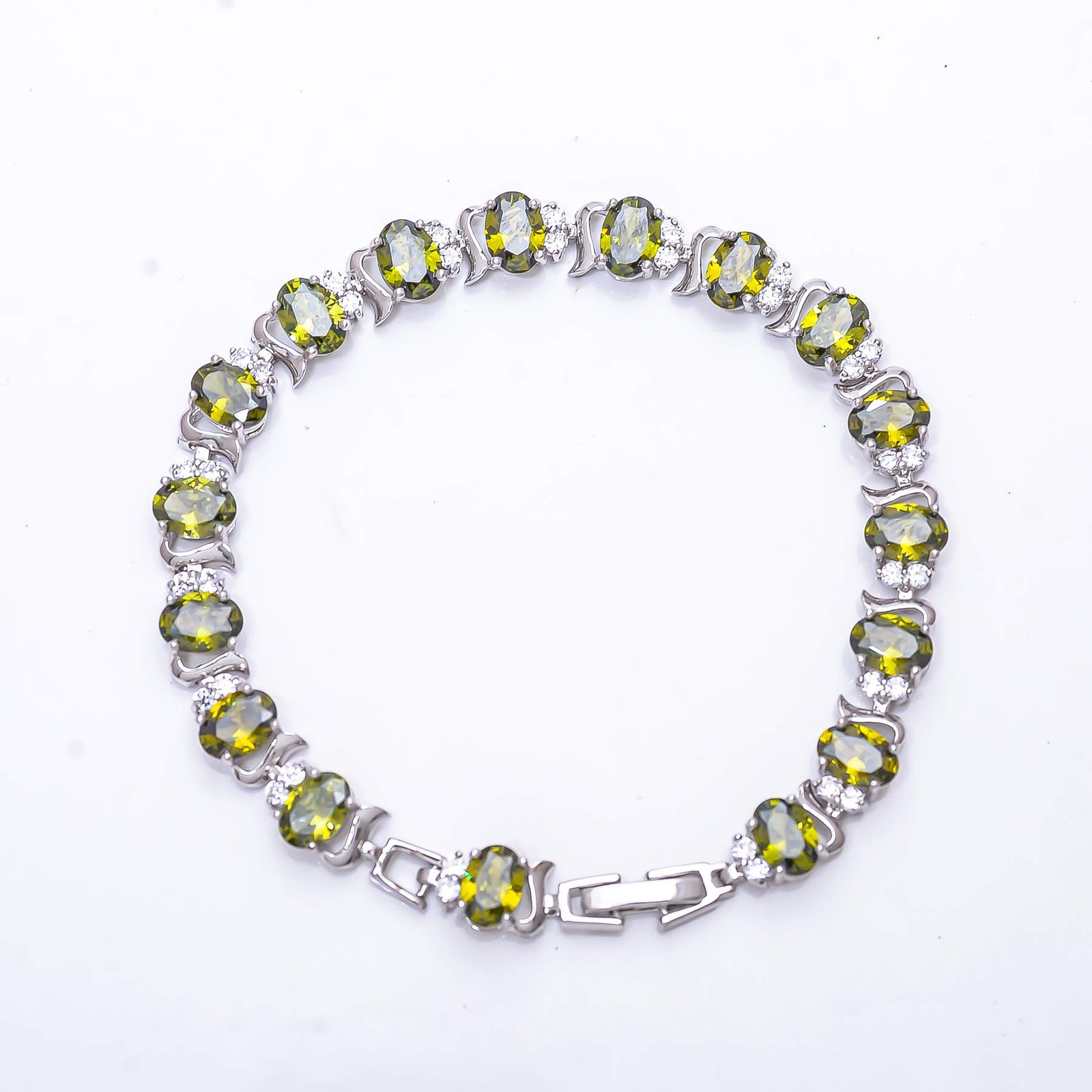 Peridot & CZ 925 Sterling Silver Tennis Bracelet 7.99″ B40, Christmas Gift