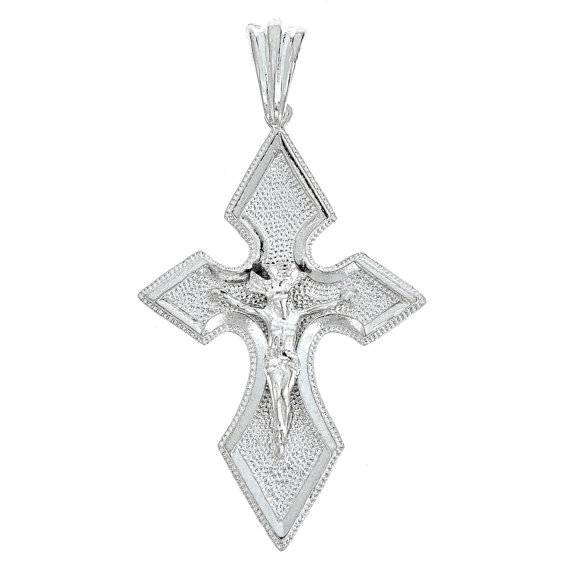 .925 Sterling Silver Diamond Shaped Crucifix Pendant – Made in USA (11 grams)